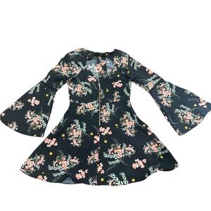 Copper Key Pink and White Fit and Flare Bell Sleeve Dress